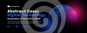 Digital technology poster cover, World map space blue background, cyber information, abstract communication, innovation future