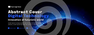 Digital technology poster cover, World map space blue background, cyber information, abstract communication, innovation future