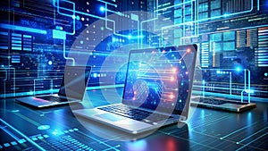 Digital technology, software development concept. Coding programmer, software engineer working on laptop