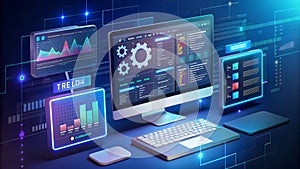 Digital technology, software development concept. Coding programmer, software engineer working on laptop