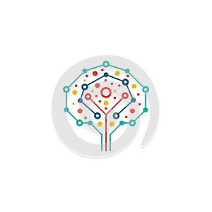 Digital technology tree icon. Colorful tech tree logo