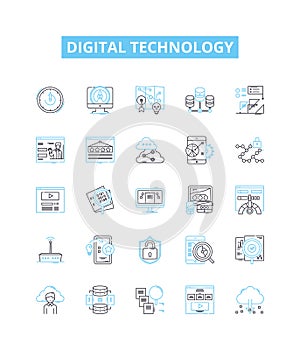 Digital technology vector line icons set. Digital, Technology, Computers, Technology, Internet, Networking, Data