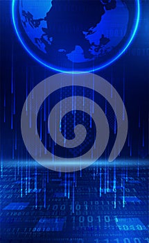 Digital technology world binary code blue background, matrix cyber technology security, abstract data tech secure
