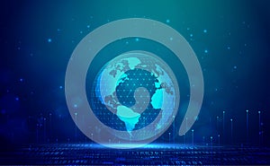 Digital technology worldwide global network internet connection blue green background Abstract cyber tech futuristic world