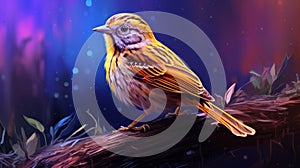 Digital Tempera Painting Of A Shining Yellow Song Sparrow