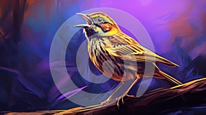 Digital Tempera Painting Of A Shining Yellow Song Sparrow