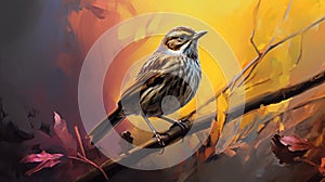 Digital Tempera Painting Of A Shining Yellow Song Sparrow