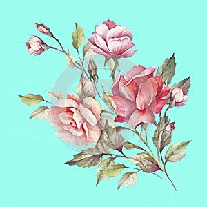 Digital textile design flowers and leaves for digital fabric printing