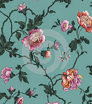 Digital textile design flowers pattern for digital printing