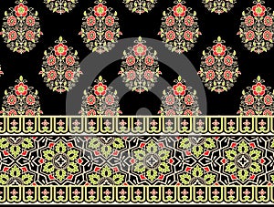 Digital Textile Design Front Back And Dupata for Print. Textile Design Digital Border and Motif. Traditional Geometric Ethnic