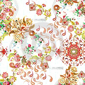 Digital textile design geometrical, traditional seamless pattern for fabric printing. Seamless floral pattern background,.