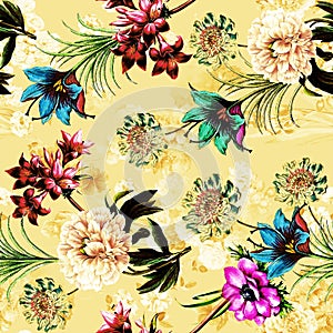 Digital textile design geometrical, traditional seamless pattern for fabric printing. Seamless floral pattern background,.