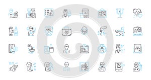 Digital therapy linear icons set. Virtual, Remote, Online, E-therapy, Teletherapy, Digital mental health, Online