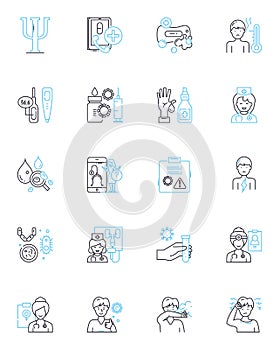 Digital therapy linear icons set. Virtual, Remote, Online, E-therapy, Teletherapy, Digital mental health, Online