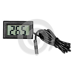 Digital thermo-hygrometer with wires with an external sensor for measurements photo