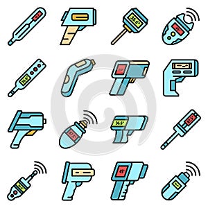 Digital thermometer icons set vector flat