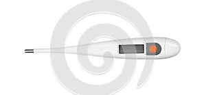 Digital thermometer on white background, top view