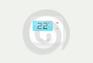 Digital thermostat on white background