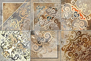 Digital tiles design.  3D render Colorful ceramic wall tiles decoration.