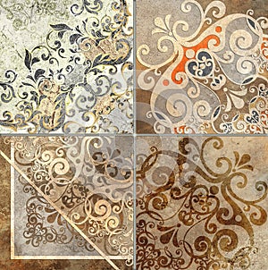 Digital tiles design.  3D render Colorful ceramic wall tiles decoration.