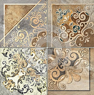 Digital tiles design.  3D render Colorful ceramic wall tiles decoration.