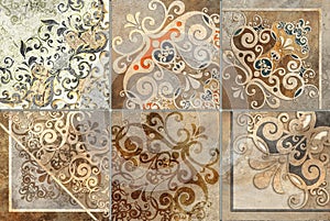 Digital tiles design.  3D render Colorful ceramic wall tiles decoration.