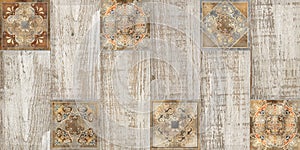 Digital tiles design. Abstract damask patchwork pattern Vintage tiles design