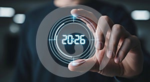 Digital Time Concept: Hand Interacting with Futuristic Interface