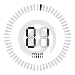 The digital timer 1 minute. electronic stopwatch with a gradient dial starting vector icon, clock and watch, timer, countdown.