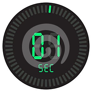 The digital timer 1 second. electronic stopwatch with a gradient dial starting vector icon, clock and watch, timer, countdown.