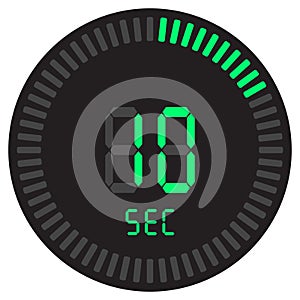 The digital timer 10 seconds. electronic stopwatch with a gradient dial starting vector icon, clock and watch, timer, countdown.