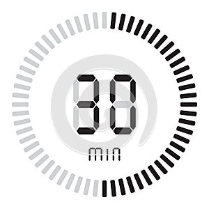 The digital timer 30 minutes. electronic stopwatch with a gradient dial starting vector icon, clock and watch, timer.