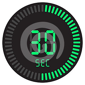 The digital timer 30 seconds. electronic stopwatch with a gradient dial starting vector icon, clock and watch, timer, countdown.