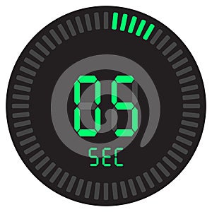 The digital timer 5 seconds. electronic stopwatch with a gradient dial starting vector icon, clock and watch, timer, countdown.