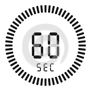 The digital timer 60 seconds, 1 minute. electronic stopwatch with a gradient dial starting vector icon, clock and watch, timer.