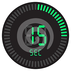 The digital timer 15 seconds. electronic stopwatch with a gradient dial starting vector icon, clock and watch, timer, countdown. photo