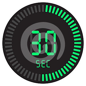 The digital timer 30 seconds. electronic stopwatch with a gradient dial starting vector icon, clock and watch, timer, countdown. photo