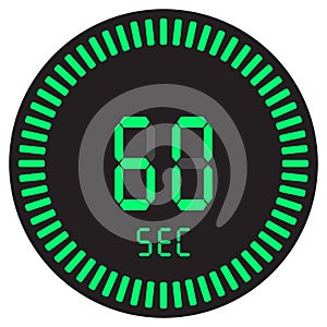 The digital timer 60 seconds, 1 minute, electronic stopwatch with a gradient dial starting vector icon, clock and watch, timer. photo