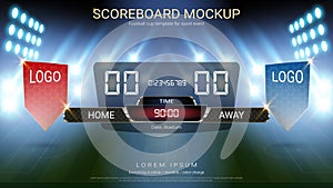 Digital timing scoreboard, Football match team A vs team B, Strategy broadcast graphic template for presentation score or game res