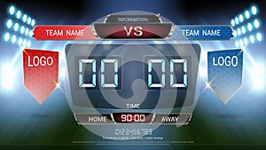 Digital timing scoreboard, Football match team A vs team B, Strategy broadcast graphic template for presentation score or game res