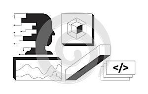 Digital tools and artificial intelligence 2D line objects set