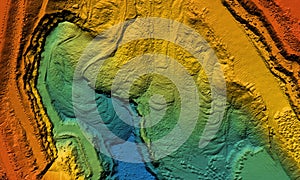 Digital topographic elevation model of a excavation hole with steep walls