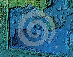 Digital topographic elevation model of a excavation site with steep walls