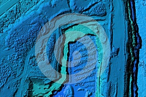 Digital topographic elevation model of a excavation site with steep walls