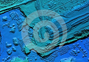 Digital topographic elevation model of a excavation site with steep walls