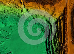 Digital topographic elevation model for GIS of a excavation with steep walls