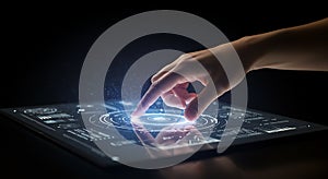 Digital Touch: Futuristic Interface with Glowing UI Elements