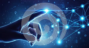 Digital touch interaction futuristic technology hand connecting network data cloud computing innovation