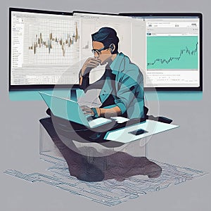 Digital Trading Journey: Exploring Cryptocurrency Candlesticks on the Laptop photo