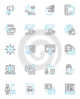 Digital transaction linear icons set. Payment, Cryptocurrency, Blockchain, E-commerce, Venmo, PayPal, Bitcoin line